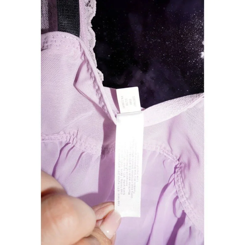 Purple Lace Babydoll Slip Dress - Fairycore Cottagecore Y2K Lingerie - 14/16